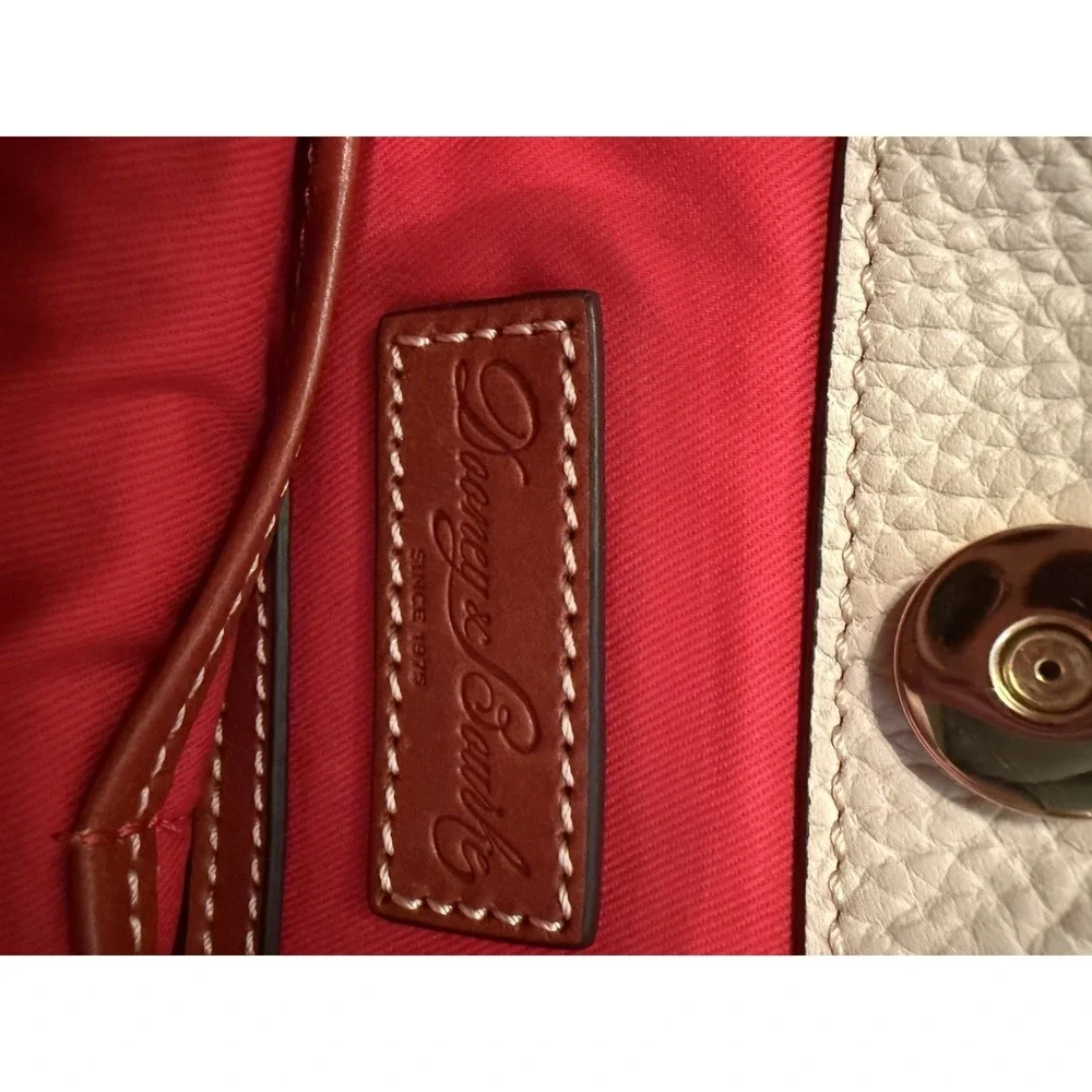 Dooney & Bourke Hobo Bag Women Large Cream Pebbled Leather Tan Trim Logo Plaque